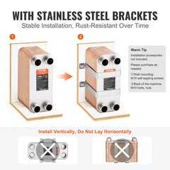 Heat Exchanger, 5"x 12" 80 Plates Brazed Plate Heat Exchanger, Copper/316L Stainless Steel Water To Water Heat Exchanger For Floor Heating, Water Heating, Snow Melting, Beer Cooling