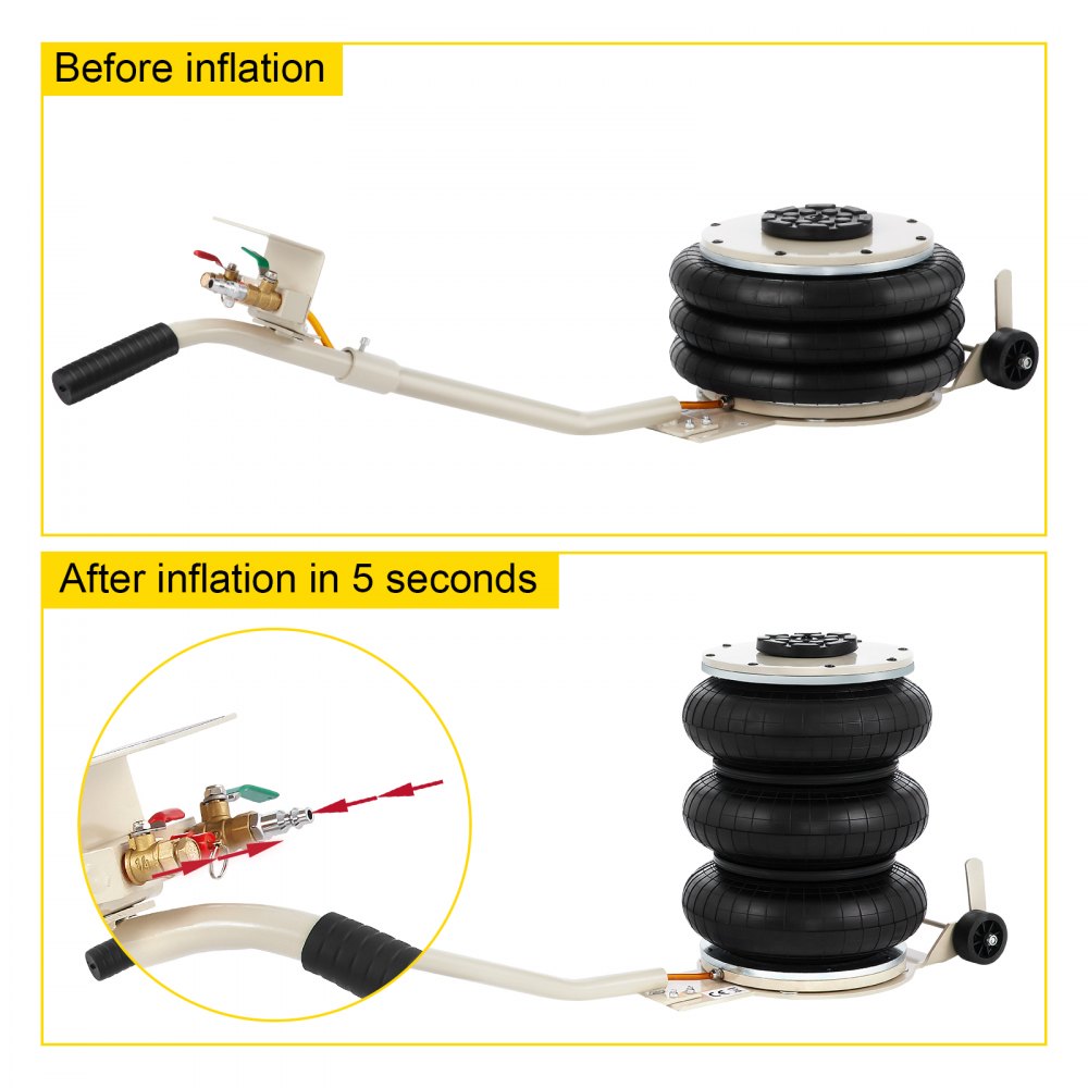 Pneumatic Jack, 5 Ton/11023 lbs Triple Bag Air Jack, Lifting Height 6.3-15.75 Inch, Inflatable Car Jack with Long Handle, Lifter Pneumatic Air Jack for Garage Car Lifting Repair