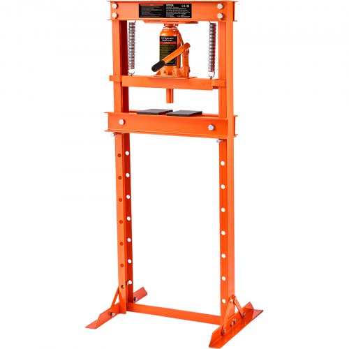 Bostome 12 ton hydraulic shop press with adjustable height and reinforced H-frame design.