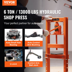Bostome 6 ton hydraulic shop press with adjustable height and heavy-duty carbon steel frame.