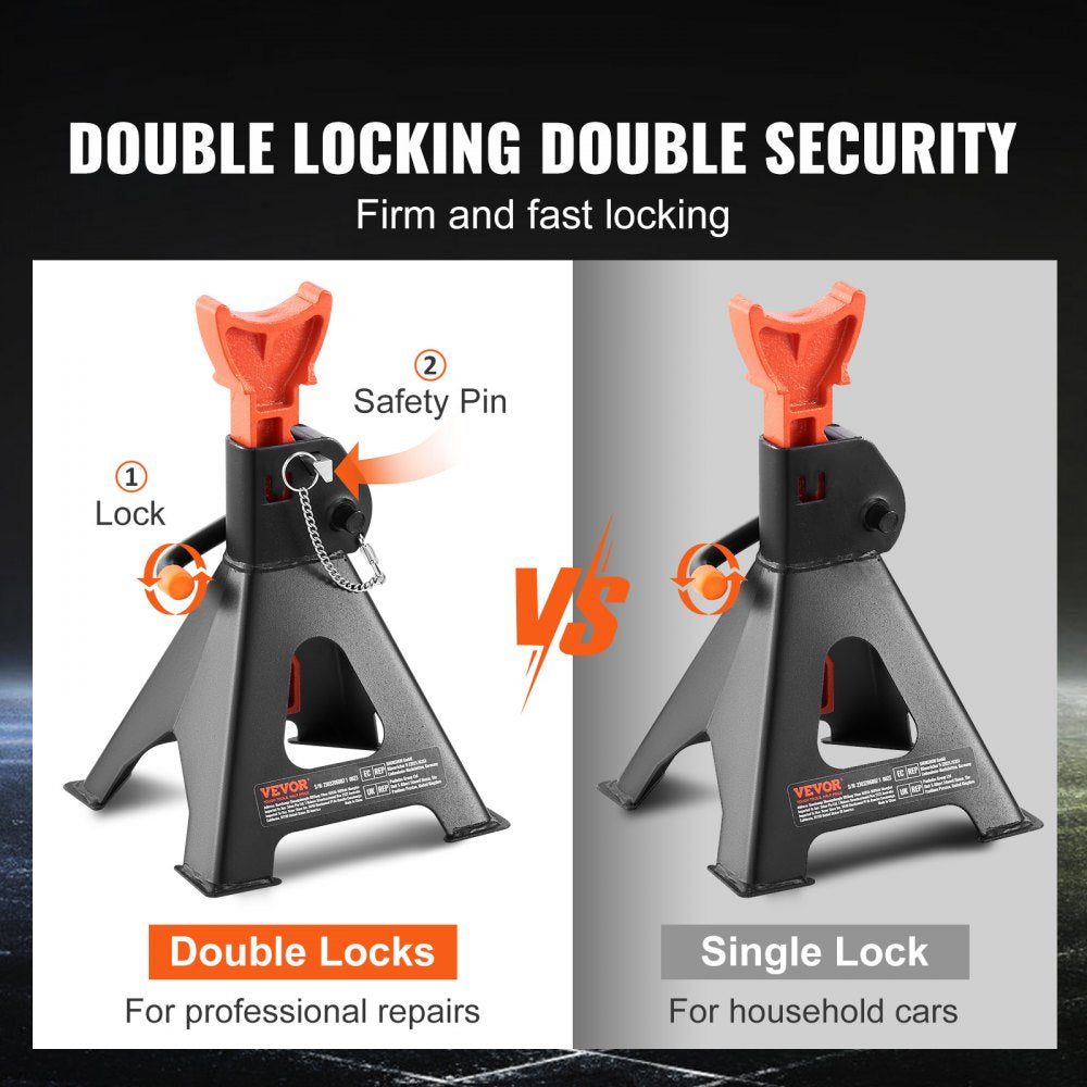Jack Stands, 3 Ton (6,000 lbs) Capacity Car Jack Stands Double Locking, 10.8-16.3 inch Adjustable Height, for lifting SUV, Pickup Truck, Car and UTV/ATV, Red, 1 Pair