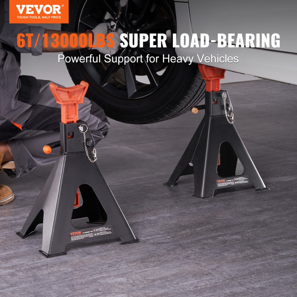 Jack Stands, 6 Ton (13,000 lbs) Capacity Car Jack Stands Double Locking, 14.2 -23 inch Adjustable Height, for lifting SUV, Pickup Truck, Car and UTV/ATV, Red, 1 Pair