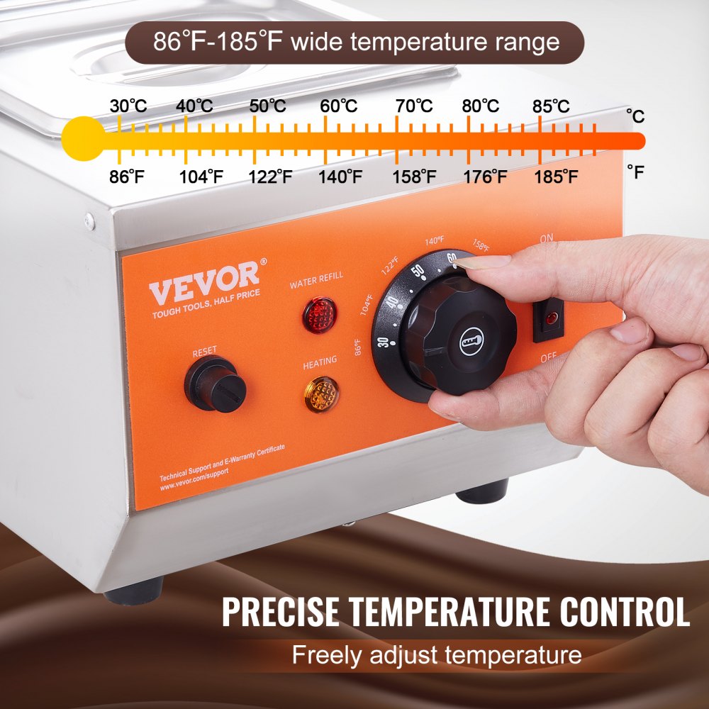 Chocolate Tempering Machine, 9 Lbs 2 Tanks Chocolate Melting Pot with TEMP Control 86~185℉, 800W Stainless Steel Electric Commercial Food Warmer For Chocolate/Milk/Cream Melting and Heating