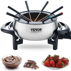 Electric Fondue Pot Set for Cheese & Chocolate, 3 Quart Chocolate Melting Warmer, Stainless Steel Fondue Maker with Temperature Control and 8 Forks, for Hors d`Oeuvres, Entrees, and Desserts
