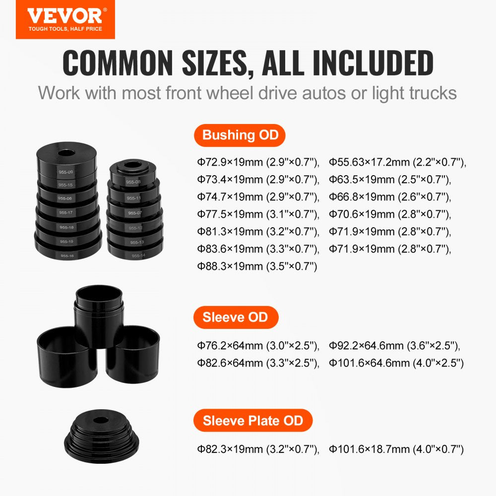 Wheel Bearing Press Kit, 23 pcs FWD Bearing Puller Tools, for Front Wheel Drive Bearing Removal and Installation, Wheel Bearing Tool with Sliding Screws, Bushings, Sleeve Plates, Storage Case