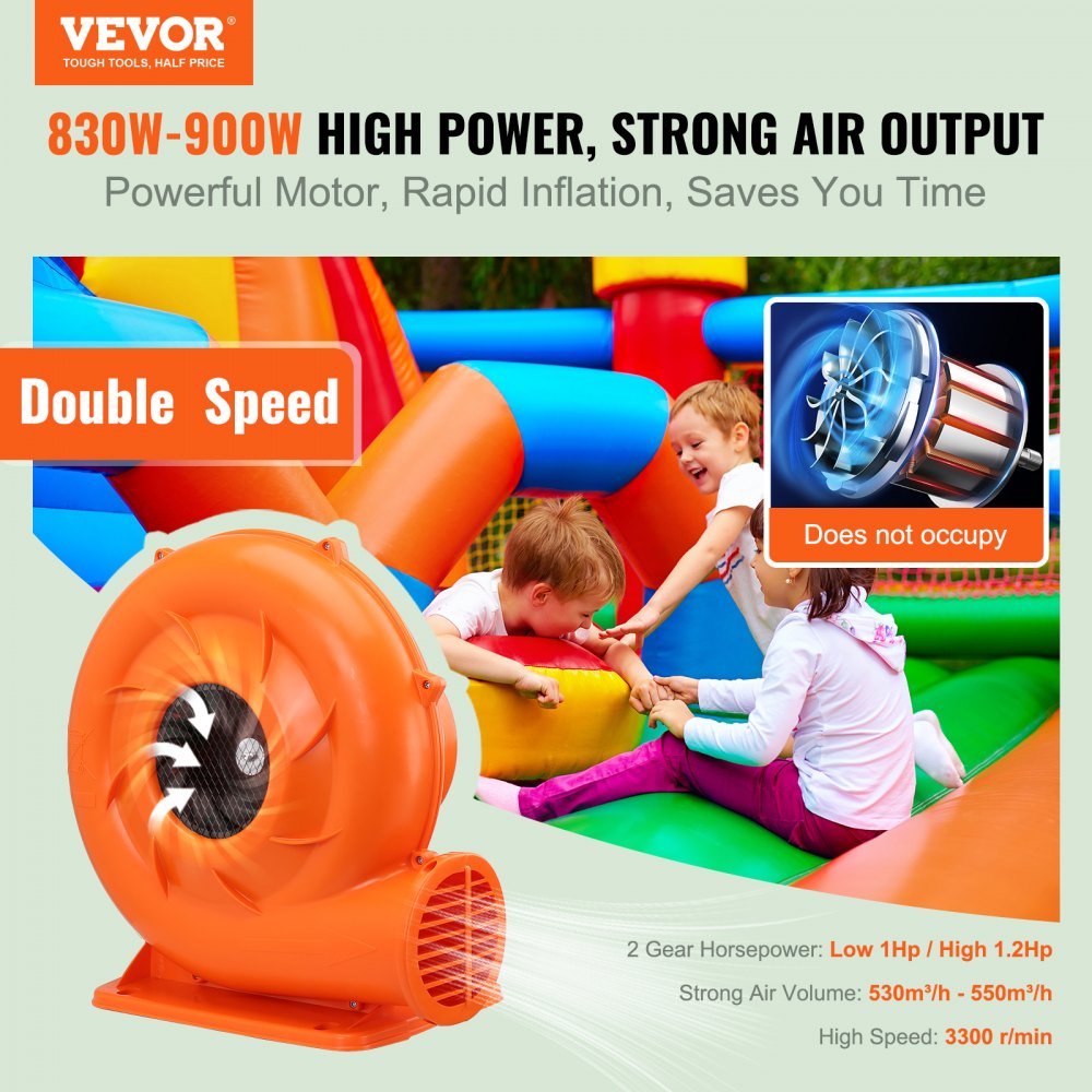 Inflatable Blower, 950W, 1 & 1.2 HP Bounce House Blower, Pump Commercial Air Blower for Inflatables, 3300 RPM Bouncy Castle Electric Fan Perfect for Bounce House, Waterslides, ETL Listed
