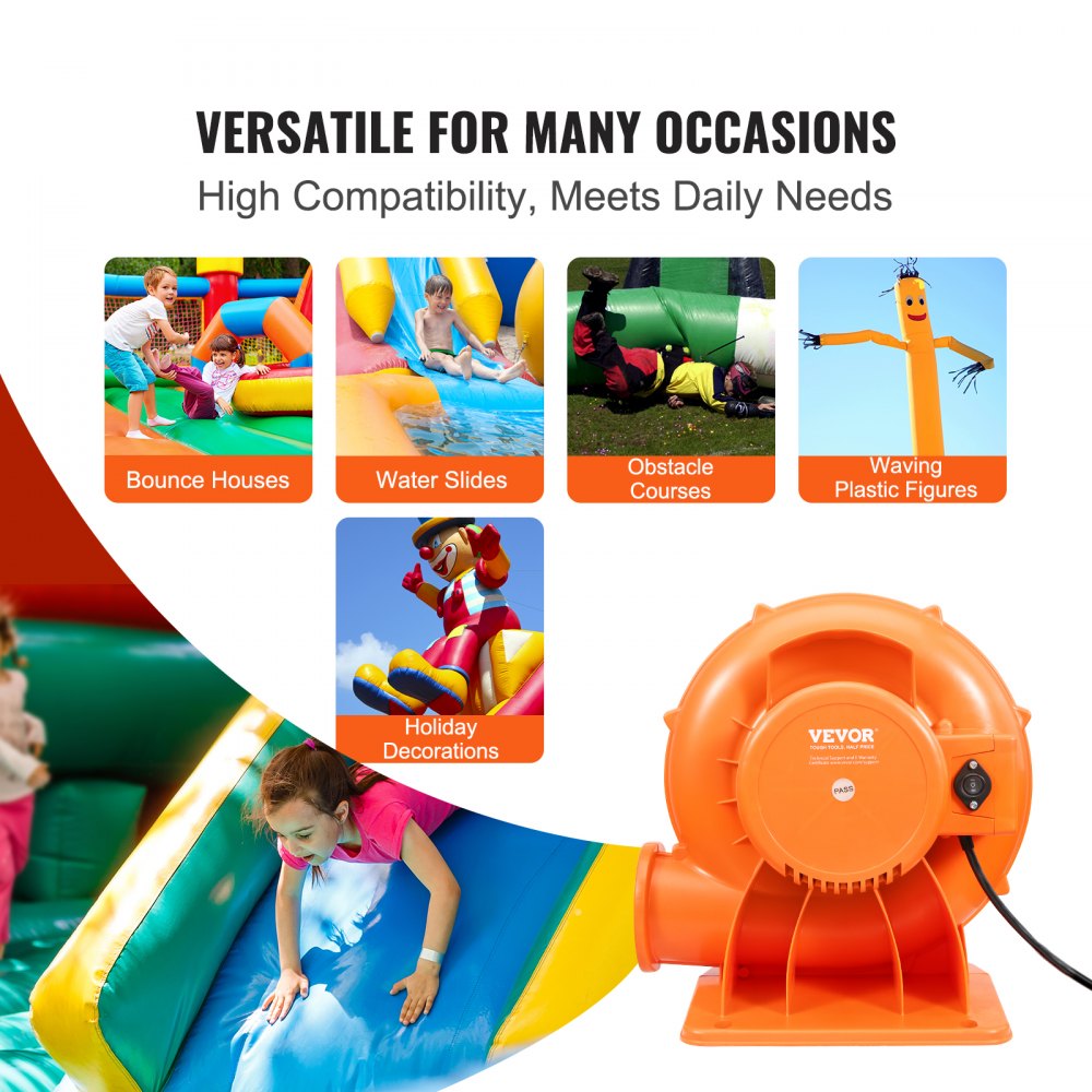 Inflatable Blower, 950W, 1 & 1.2 HP Bounce House Blower, Pump Commercial Air Blower for Inflatables, 3300 RPM Bouncy Castle Electric Fan Perfect for Bounce House, Waterslides, ETL Listed