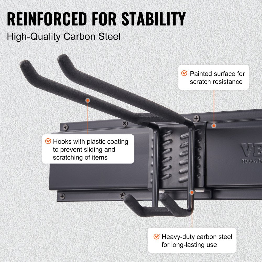 Garage Tool Organizer, 800 lbs Max Load Capacity, Wall Mount Yard Garden Storage Rack Organization Heavy Duty with 6 Adjustable Hooks and 3 Rails, for Garden Tools, Shovels, Trimmers, and Hoses