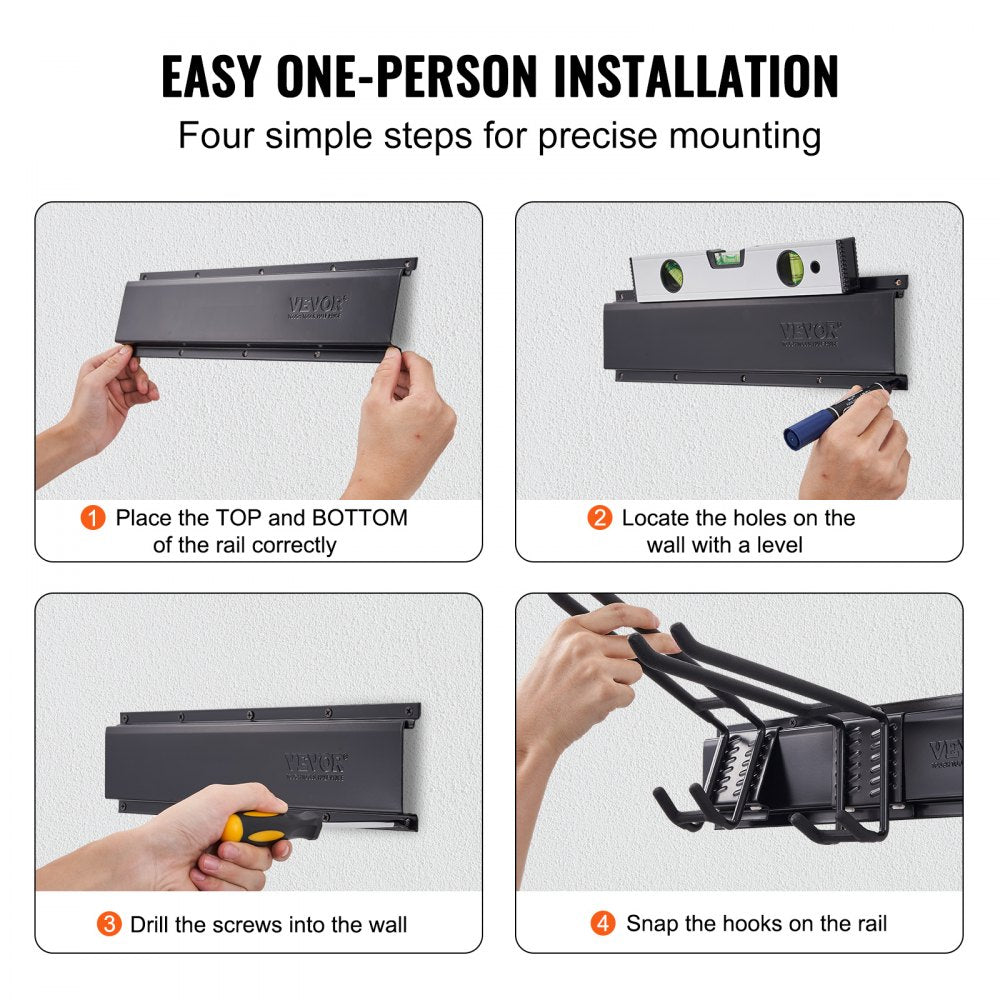 Garage Tool Organizer, 800 lbs Max Load Capacity, Wall Mount Yard Garden Storage Rack Organization Heavy Duty with 6 Adjustable Hooks and 3 Rails, for Garden Tools, Shovels, Trimmers, and Hoses