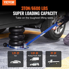 Air Jack, 3 Ton/6600 lbs Triple Bag Air Jack, Airbag Jack with Six Steel Pipes, Lift up to 17.7", 3-5 s Fast Lifting Pneumatic Jack, with Adjustable Long Handles for Cars, Garages, Repair (Blue)