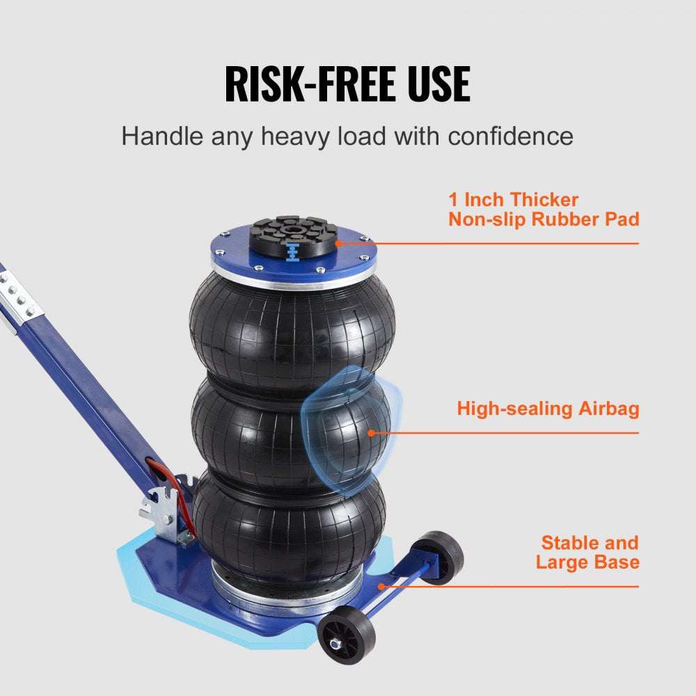 Air Jack, 3 Ton/6600 lbs Triple Bag Air Jack, Airbag Jack with Six Steel Pipes, Lift up to 17.7", 3-5 s Fast Lifting Pneumatic Jack, with Adjustable Long Handles for Cars, Garages, Repair (Blue)