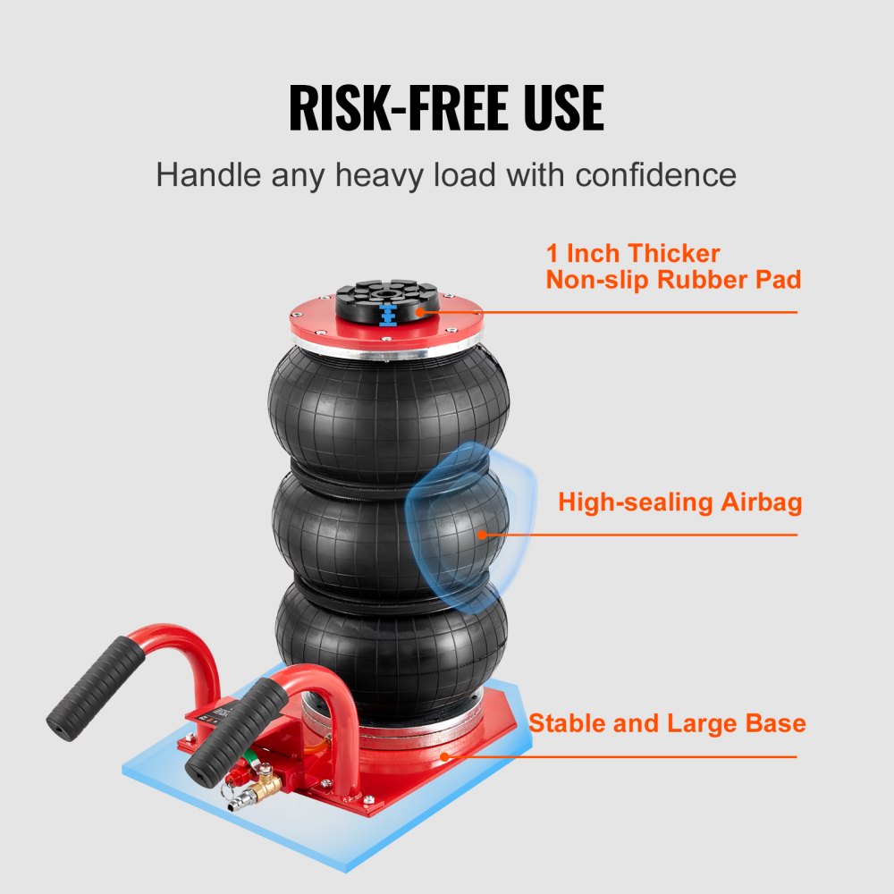 Air Jack, 3 Ton/6600 lbs Triple Bag Air Jack, Airbag Jack with Six Steel Pipes, Lift up to 17.7 inch/450 mm, 3-5 s Fast Lifting Pneumatic Jack, with Side Handles for Car, Garage, Repair (Red)