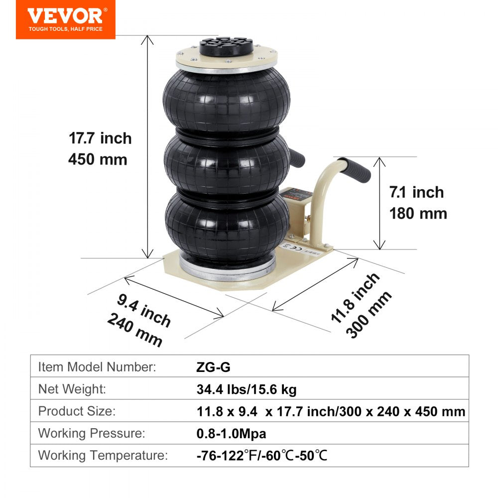 Triple Bag Air Jack 3 Ton/6600 lbs Pneumatic Jack for Car SUV Lifting