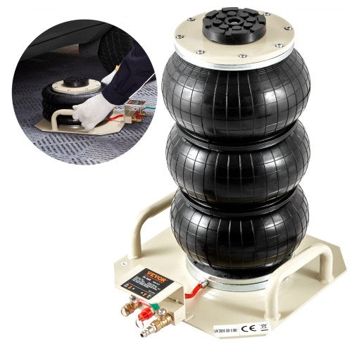 Air Jack, 3 Ton/6600 lbs Triple Bag Air Jack, Airbag Jack with Six Steel Pipes, Lift up to 17.7 inch/450 mm, 3-5 s Fast Lifting Pneumatic Jack, with Side Handles for Car, Garage, Repair (Beige)