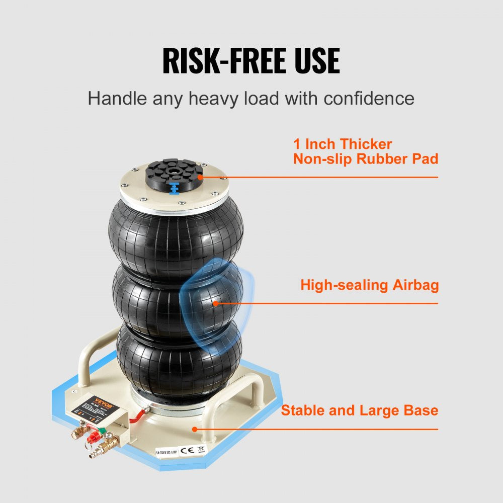 Air Jack, 3 Ton/6600 lbs Triple Bag Air Jack, Airbag Jack with Six Steel Pipes, Lift up to 17.7 inch/450 mm, 3-5 s Fast Lifting Pneumatic Jack, with Side Handles for Car, Garage, Repair (Beige)