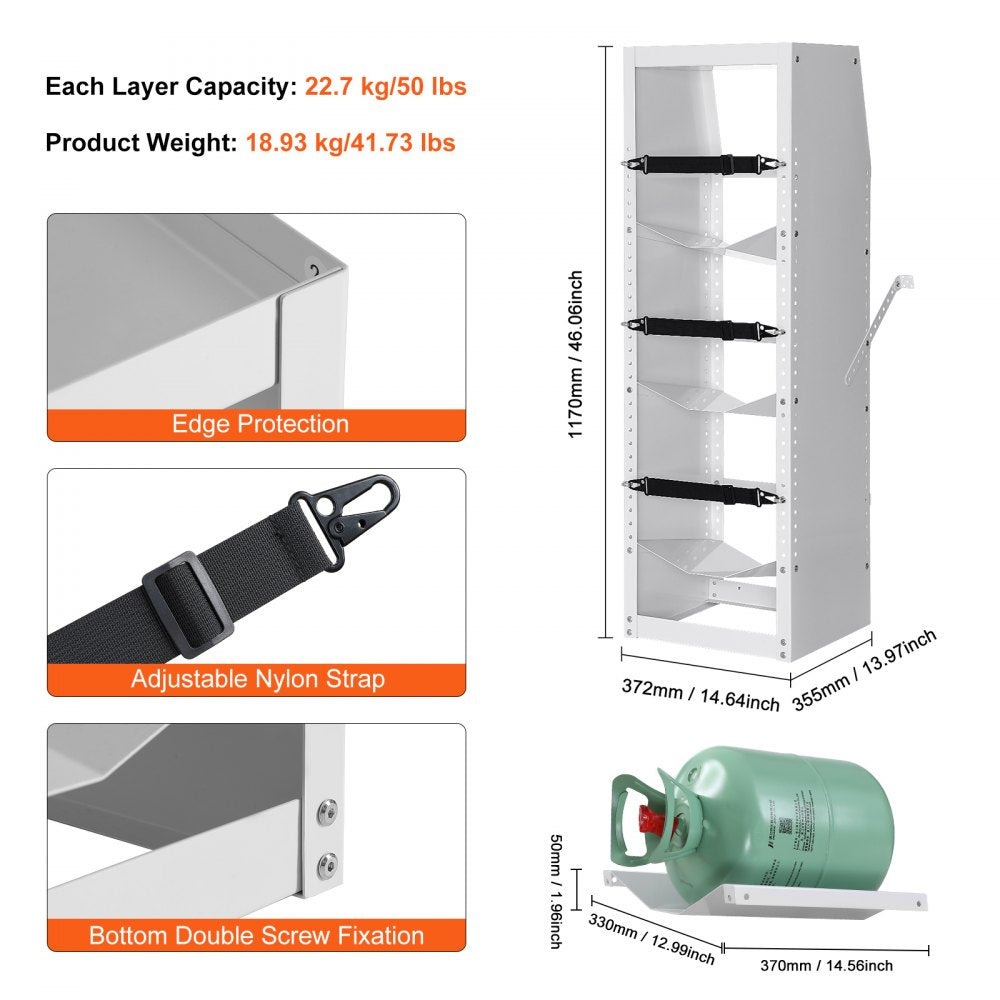 Refrigerant Tank Rack, with 3 x 30-50lb Bottle Tanks, Cylinder Tank Rack 14.56x12.99x1.96 in, Refrigerant Cylinder Rack Gas Cylinder Racks and Holders for Freon, Gases, Oxygen, Nitrogen