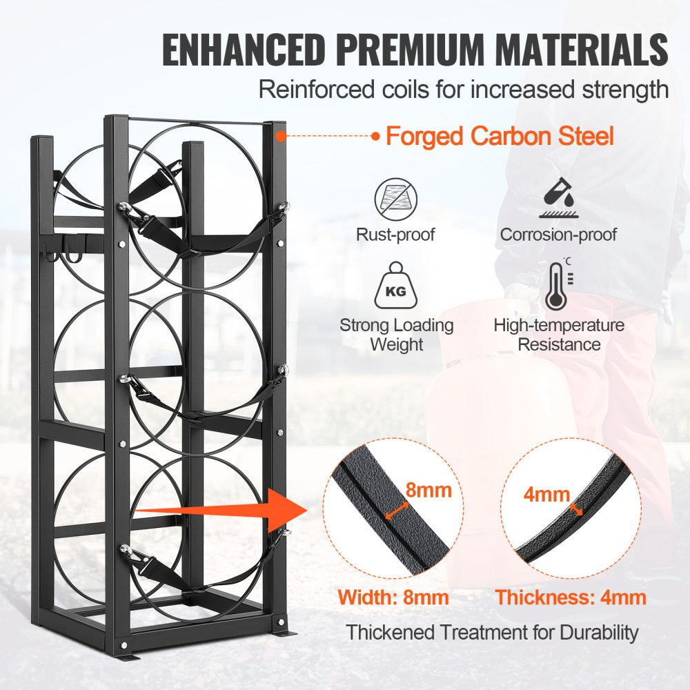 Refrigerant Tank Rack, with 3 x 30lbs Bottle Tanks, Cylinder Tank Rack 12.79x12.99x33.07 in, Refrigerant Cylinder Rack Gas Cylinder Racks and Holders for Freon, Gases, Oxygen, Nitrogen