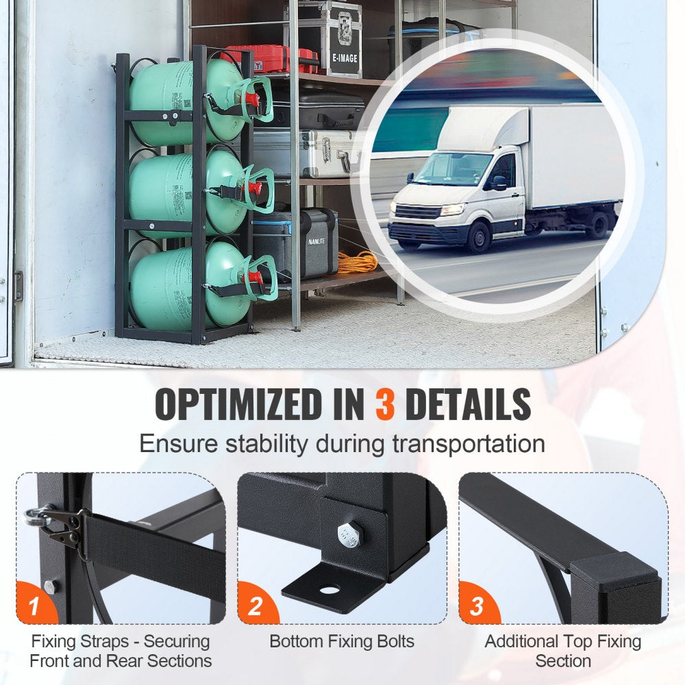Refrigerant Tank Rack, with 3 x 30lbs Bottle Tanks, Cylinder Tank Rack 12.79x12.99x33.07 in, Refrigerant Cylinder Rack Gas Cylinder Racks and Holders for Freon, Gases, Oxygen, Nitrogen