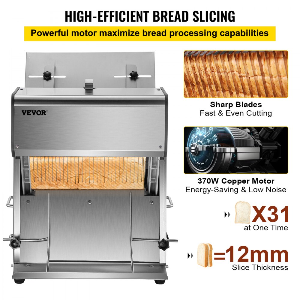 Commercial Toast Bread Slicer, 12mm Thickness Electric Bread Cutting Machine, 31PCS Commercial Bakery Bread Slicer, 110V Toast Cutter Cutting Machine, Bread Cutter for Bread Sheet Cutter Cutting