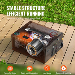 Portable Bostome 4500PSI PCP air compressor with dual display and auto-stop feature.