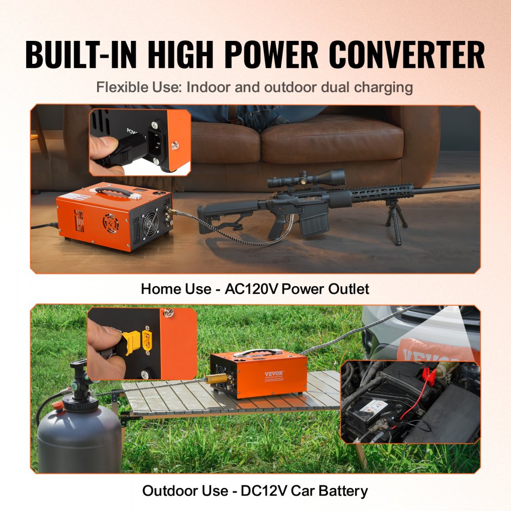 Portable Bostome 4500PSI PCP air compressor with dual display and auto-stop feature.