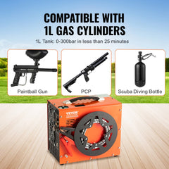 Portable orange Bostome 4500PSI PCP air compressor with digital gauges and auto-stop feature.