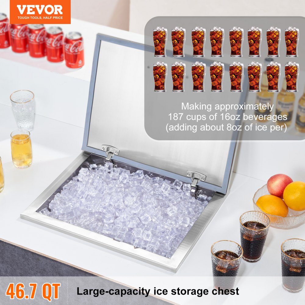 40Quart Drop in Ice Chest Ice Cooler Ice Bin Stainless Steel 20"x16"x14.6"