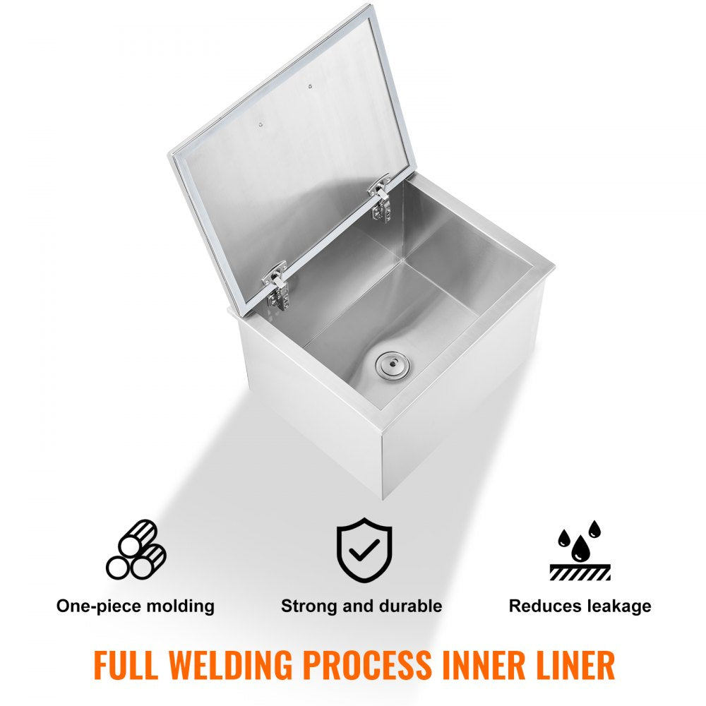 40Quart Drop in Ice Chest Ice Cooler Ice Bin Stainless Steel 20"x16"x14.6"