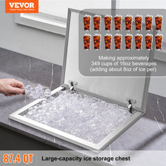 Drop in Ice Chest, 28"L x 16"W x 17"H Stainless Steel Ice Cooler, Commercial Ice Bin with Hinged Cover, 40 qt Outdoor Kitchen Ice Bar, Drain-pipe and Drain Plug Included, for Cold Wine Beer
