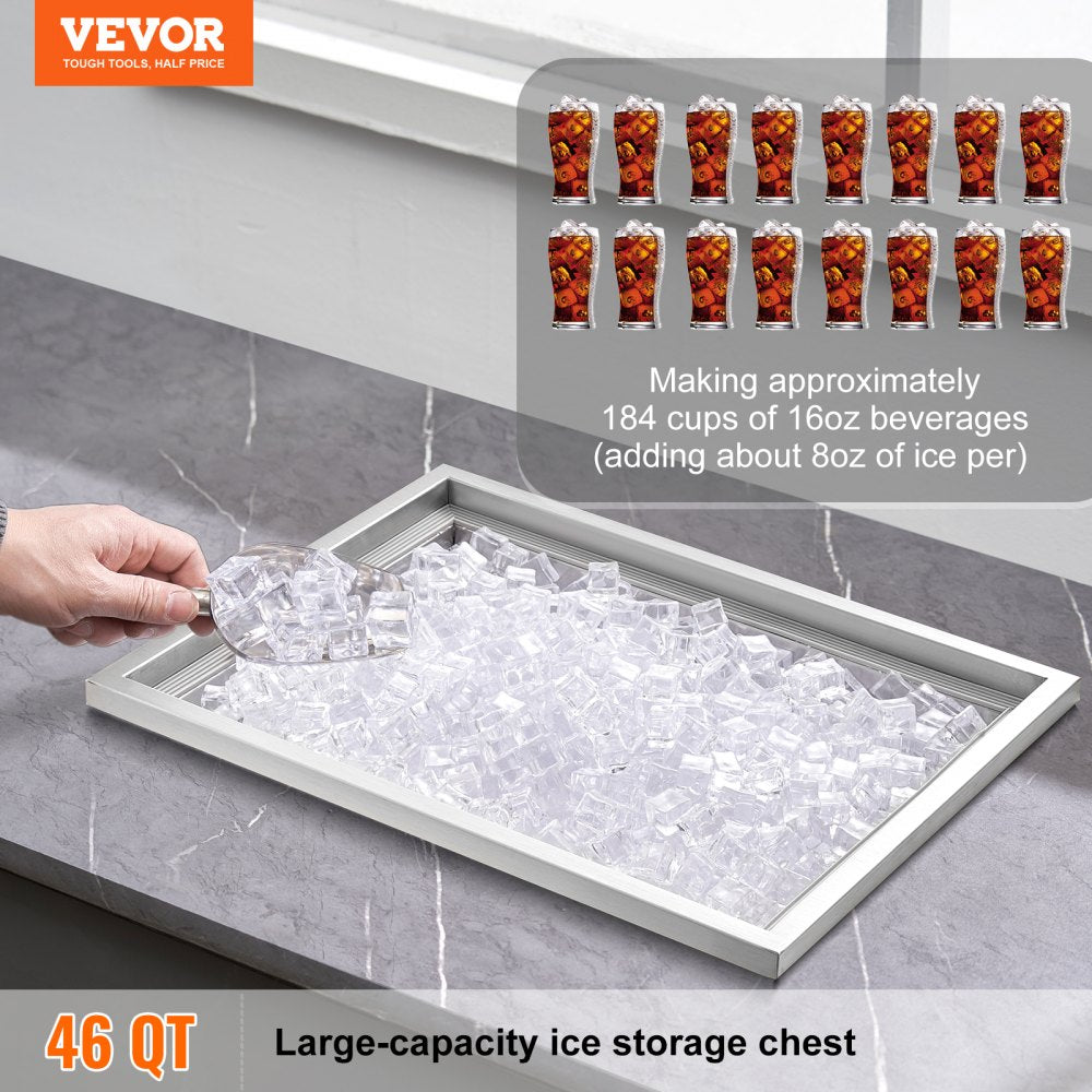 Drop in Ice Chest, 22"L x 17"W x 12"H Stainless Steel Ice Cooler, Commercial Ice Bin with Cover, 40 qt Outdoor Kitchen Ice Bar, Drain-pipe and Drain Plug Included, for Cold Wine Beer