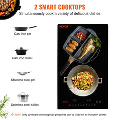 Electric Cooktop, 2 Burners, 12`` Induction Stove Top, Built-in Magnetic Cooktop 1800W, 9 Heating Level Multifunctional Burner, LED Touch Screen w/ Child Lock & Over-Temperature Protection
