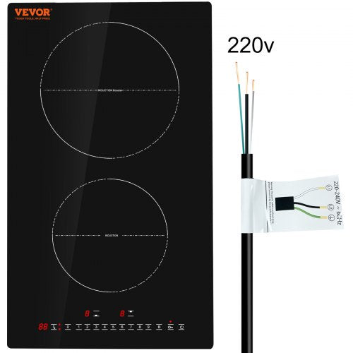 Electric Cooktop, 2 Burners, 12`` Induction Stove Top, Built-in Magnetic Cooktop 3000W, 9 Heating Level Multifunctional Burner, LED Touch Screen w/ Child Lock & Over-Temperature Protection