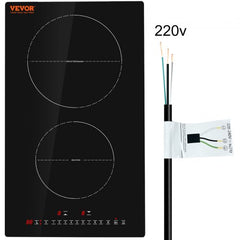 Electric Cooktop, 2 Burners, 12`` Induction Stove Top, Built-in Magnetic Cooktop 3000W, 9 Heating Level Multifunctional Burner, LED Touch Screen w/ Child Lock & Over-Temperature Protection