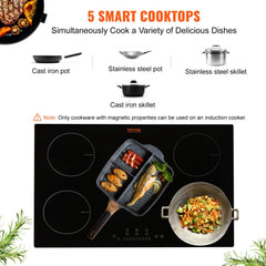 Electric Cooktop, 5 Burners, 30`` Induction Stove Top, Built-in Magnetic Cooktop 9200W, 9 Heating Level Multifunctional Burner, LED Touch Screen w/ Child Lock & Over-Temperature Protection