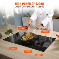 Electric Cooktop, 5 Burners, 30`` Induction Stove Top, Built-in Magnetic Cooktop 9200W, 9 Heating Level Multifunctional Burner, LED Touch Screen w/ Child Lock & Over-Temperature Protection