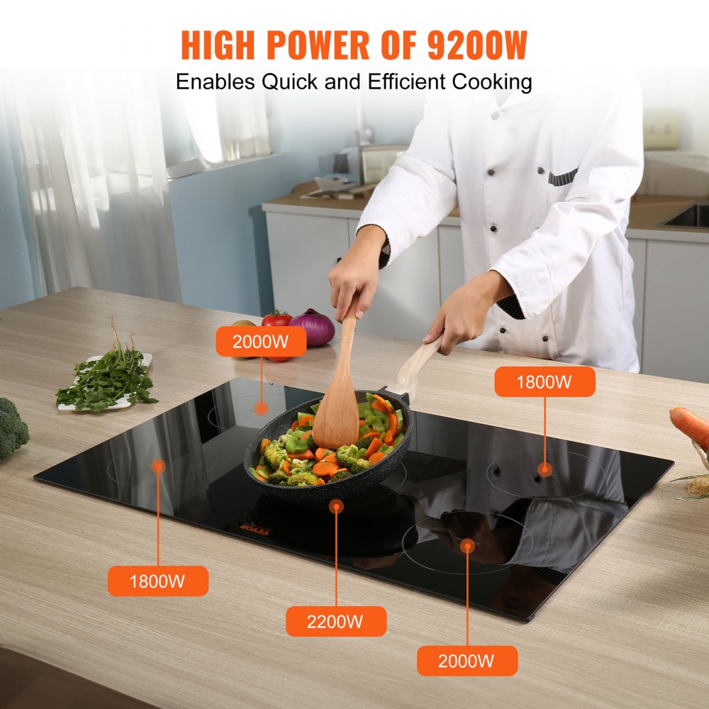 Electric Cooktop, 5 Burners, 36`` Induction Stove Top, Built-in Magnetic Cooktop 9200W, 9 Heating Level Multifunctional Burner, LED Touch Screen w/ Child Lock & Over-Temperature Protection