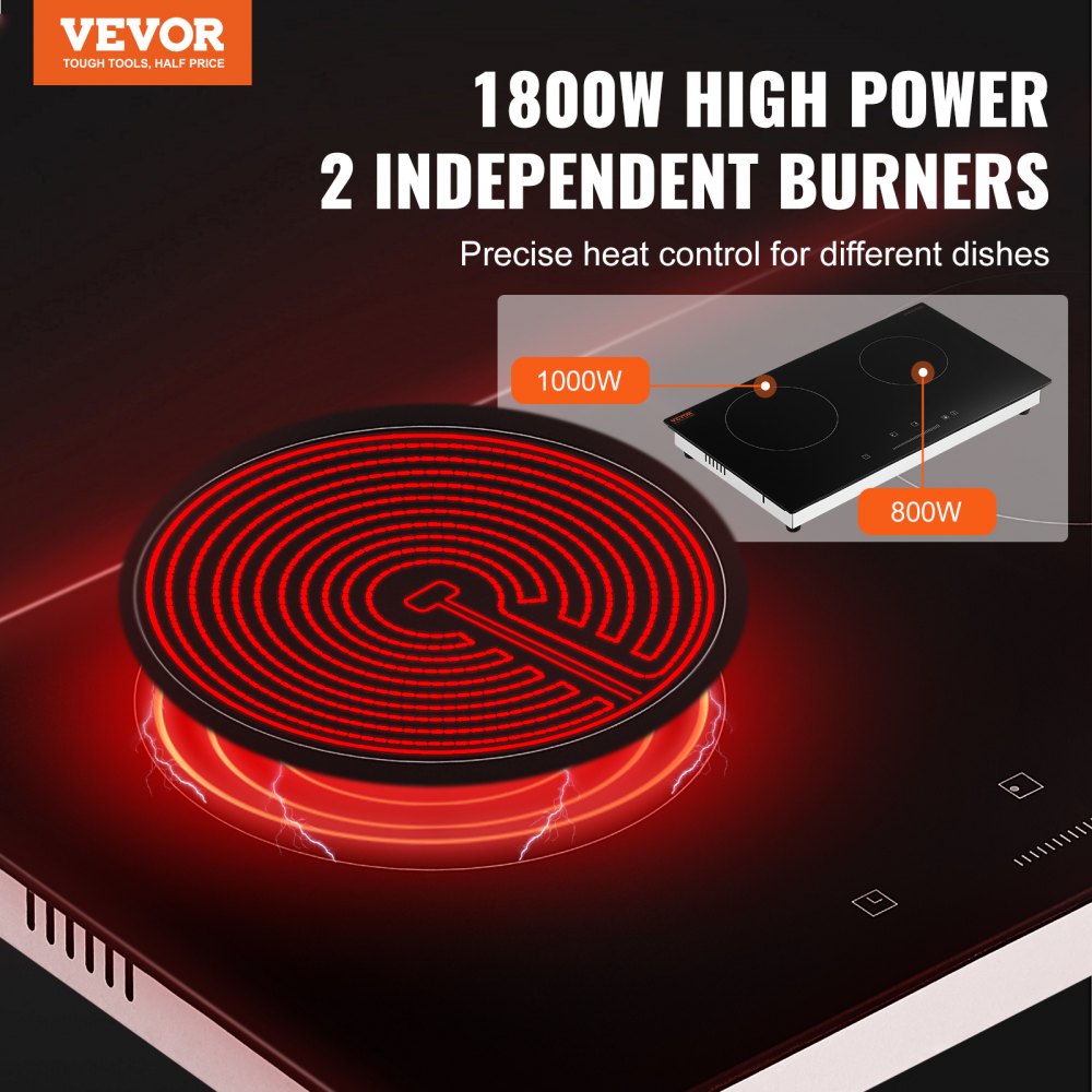 Built-in Electric Cooktop Radiant Ceramic Cooktop 2 Burners 23.6x13.3 inch