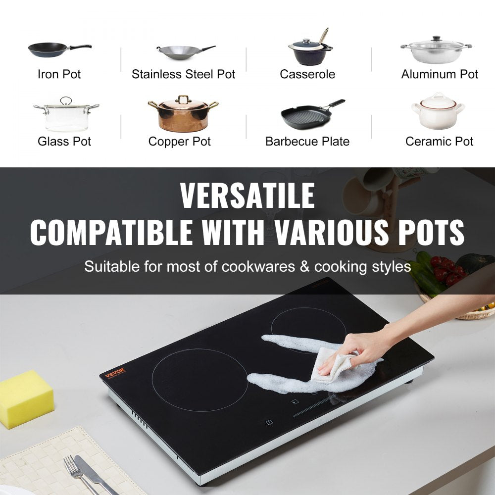 Built-in Electric Cooktop Radiant Ceramic Cooktop 2 Burners 23.6x13.3 inch
