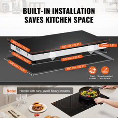 Built-in Electric Cooktop Radiant Ceramic Cooktop 2 Burners 23.6x13.3 inch