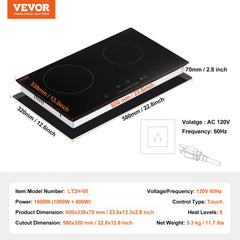 Built-in Electric Cooktop Radiant Ceramic Cooktop 2 Burners 23.6x13.3 inch