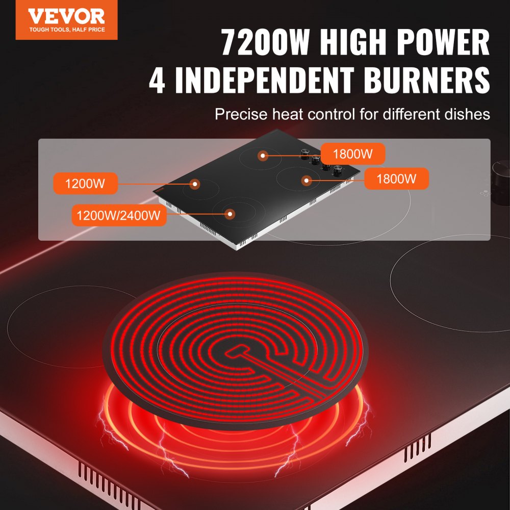 Built-in Electric Cooktop Radiant Ceramic Cooktop 4 Burners 30.3x20.5 inch
