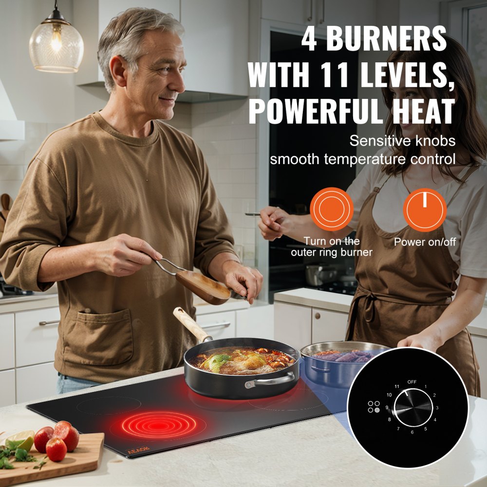 Built-in Electric Cooktop Radiant Ceramic Cooktop 4 Burners 30.3x20.5 inch