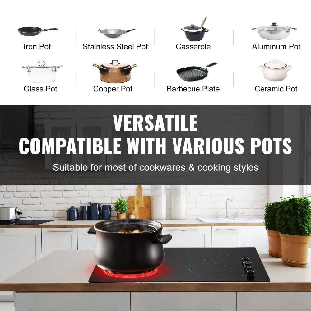 Built-in Electric Cooktop Radiant Ceramic Cooktop 4 Burners 30.3x20.5 inch