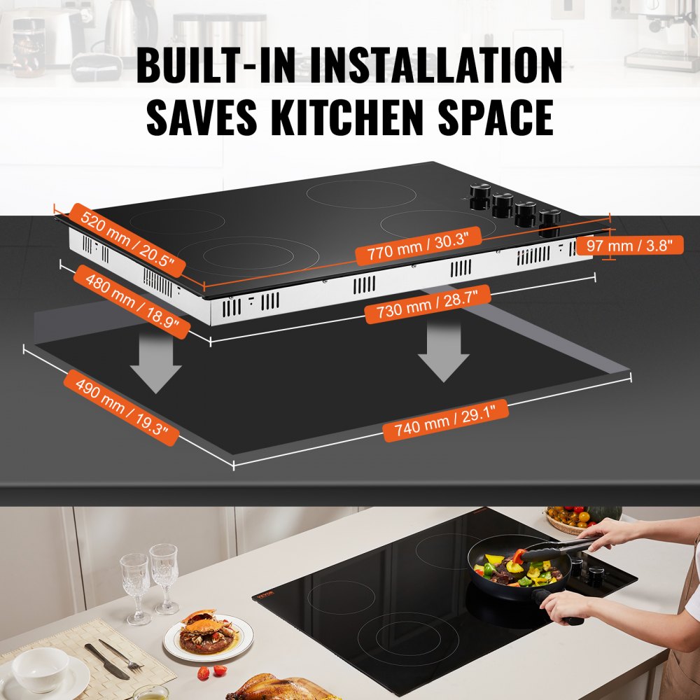 Built-in Electric Cooktop Radiant Ceramic Cooktop 4 Burners 30.3x20.5 inch