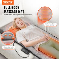 Full Body Massage Cushion with Shiatsu Neck Massager, 10 Vibration Motors & 2 Heating Shiatsu Neck Rollers, Vibrating Massage Pad Mat with 5 Modes & 3 Intensities, 3 Heating Pads for Home Office