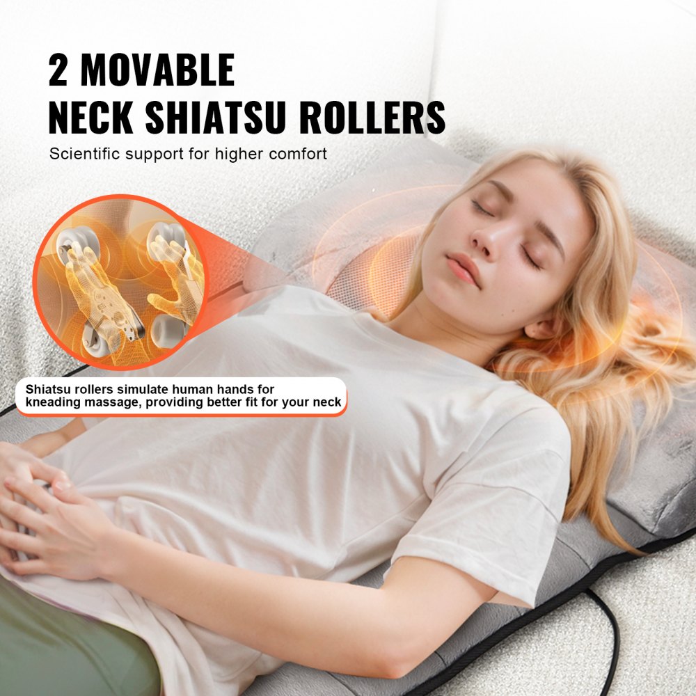 Full Body Massage Cushion with Shiatsu Neck Massager, 10 Vibration Motors & 2 Heating Shiatsu Neck Rollers, Vibrating Massage Pad Mat with 5 Modes & 3 Intensities, 3 Heating Pads for Home Office