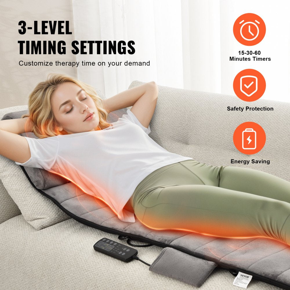 Full Body Massage Cushion with Shiatsu Neck Massager, 10 Vibration Motors & 2 Heating Shiatsu Neck Rollers, Vibrating Massage Pad Mat with 5 Modes & 3 Intensities, 3 Heating Pads for Home Office