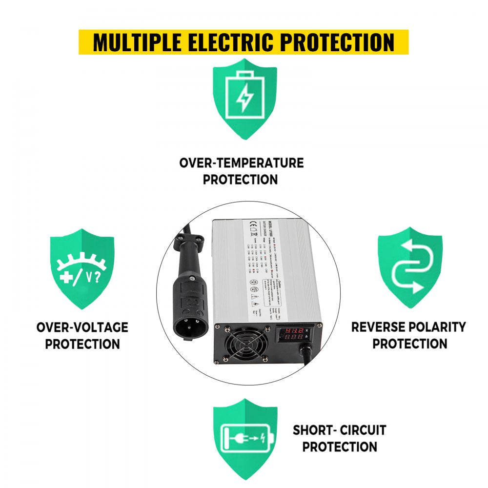Golf Cart Battery Charger 48V Club Car Charger 15A Golf Cart Electric Charger 3 Pin Plug Round/LED Club Car Battery Charger Aluminum Shell Power Wise Golf Cart Battery Charger for Ez Go Yamaha