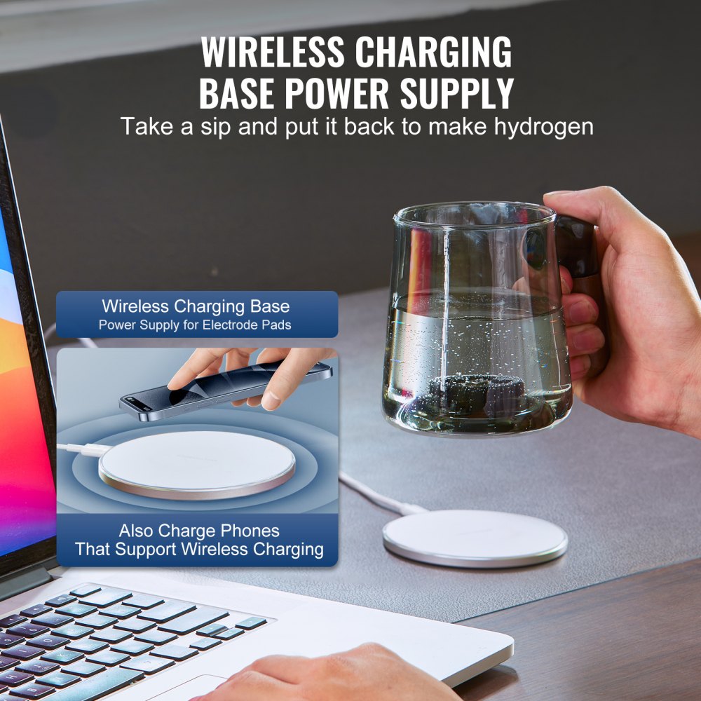 Hydrogen Water Cup, 400 ml / 14.1 oz Hydrogen Generator, SPE Technology Portable Hydrogen Water Ionizer Machine with Wireless Charging Base, Hydrogen Rich Water Bottle Glass Health Cup