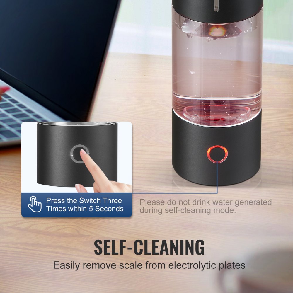 Hydrogen Water Bottle Generator, 230 ml / 8.1 oz Capacity Portable Hydrogen Water Maker, SPE Technology Hydrogen Rich Water Ionizer Machine with Nasal Inhalation Tube and Self-Cleaning